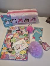 Image of Squishmallows Bundle Set Pencil Case Notebook Pen Keyring Cute Gift Set New