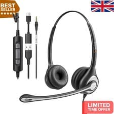 Image of Ergonomic USB Headphones with Noise Cancelling Mic - Work from Home Essential