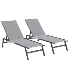 Image of Outsunny Sun Loungers for Garden Set of 2 with Side Tray Table, Grey