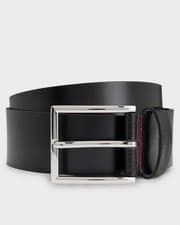 Image of HUGO Giaspo Mens Leather Belt with Logo Keeper - Black 001