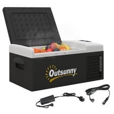 Image of Outsunny 16L Car Refrigerator Fridge Freezer, 12/24V DC and 100-240V AC, Black