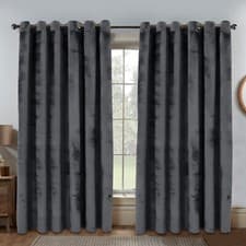 Image of Thick Velvet Curtains Blackout Eyelet Ring Top Curtains Ready Made Fully Lined