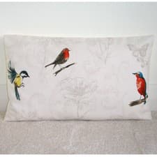 Image of 12x20 Oblong Birds Cushion Cover 20x12Bolster Robin Kingfisher Blue Tit Sparrow