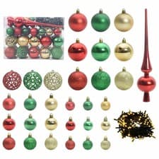 Image of Christmas Ball Set with Peak&150 LEDs Decor 61/120 Piece Multi Colours vidaXL