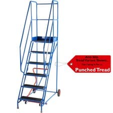 Image of 6 Tread Mobile Warehouse Stairs Punched Steps 2.5m EN131 7 BLUE Safety Ladder