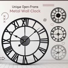 Image of Large Skeleton Metal Roman Wall Clock Big Numerals Giant Round Open Face Clocks
