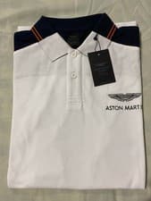 Image of Aston Martin Polo Shirt White Navy Shoulder Detail – Sizes S to XL – New 