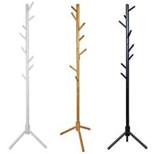 Image of Wooden Coat Stand, Coat Rack Tree 8 Hooks, Hallway Clothes Jacket Hat Hanger