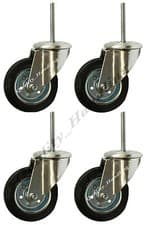 Image of 4 - heavy duty 100mm rubber bolt hole swivel castor with bolt fitting 75kg each