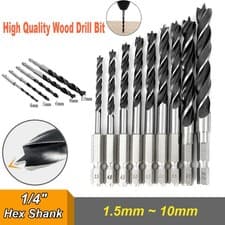 Image of HSS Wood Drill Bit 1.5mm-10mm Spur Brad Point Twist Drill Hex Shank Woodworking