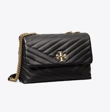 Image of Tory Burch Black Small Kira Chevron Quilted Leather Shoulder Bag with Gold Chain