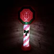 Image of 6ft (1.8m) Indoor Outdoor Inflatable LED Lit Santa Stop Here Christmas Sign