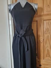 Image of Tie-belt Jumpsuit V-shape Straight Slim Fit With Fitted Bodice Black