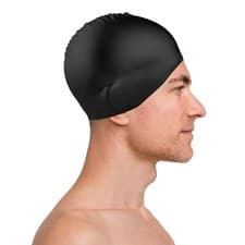 Image of Black Swimming Cap Silicone Adult Mens Womens Large Waterproof Pool Swim Hat