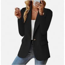 Image of UK Womens Long Sleeve Solid Blazer Jacket Suit Ladies Work Casual Slim Coat Tops