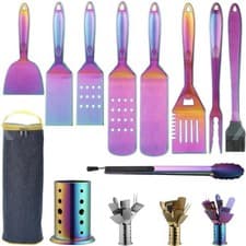 Image of BBQ Utensils Set 10 Piece Stainless Steel Tools Heat Resistant Handles & Holder