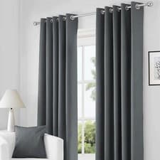 Image of Eyelet Ring Top Thermal Blackout Curtains Pair Ready made with 2 FREE Tie Back