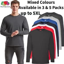 Image of Fruit of the Loom mens long sleeve t shirt 3 or 5 pack lot 100% Cotton t-shirt