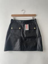 Image of Oasis Real Leather Skirt With Gold Stitch Button Pockets Brand New, Size 10 