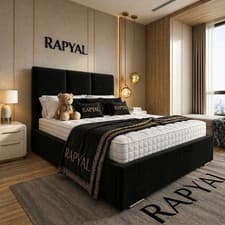 Image of OTTOMAN STORAGE BED PANEL PLUSH VELVET UPHOLSTERED BED FRAME 3 PANEL HEADBOARD