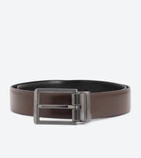 Image of CALVIN KLEIN Bombed Leather Belt 35mm Black / Brown Reversible CK Brand New