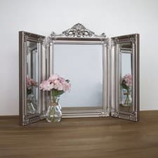 Image of Dressing Table Mirror Ornate Silver Trifold Free Standing Vanity Home Decor