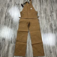 Image of Vintage Carhartt Brown Duck Bib Overalls 30x34 66FB W/nail Apron USA made NOS