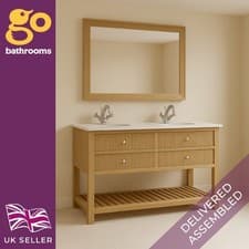 Image of 1200mm Natural Oak Ribbed Vanity Unit Ceramic Basin & Quartz Top Floor Standing