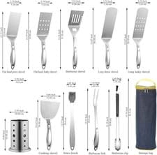 Image of BBQ Utensils Set 10 Piece Stainless Steel Heat Resistant Tools with Holder
