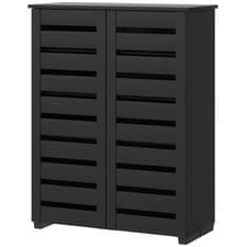 Image of HOMCOM Shoe Cabinet with 5-tier Shelving Slatted Doors for 15 Pairs of Shoes
