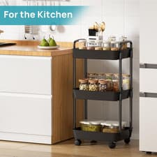 Image of 3 Tier Storage Trolley Cart on Wheels Kitchen Bathroom Laundry Rolling Rack New