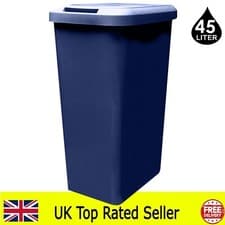 Image of navy blue kitchen bin rectangle touch swing and lift bin for waste recycling 45l