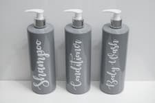 Image of GLOSS WHITE TEXT GREY BOTTLE MRS HINCH INSPIRED BATHROOM DISPENSER 500ML PUMP