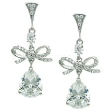 Image of Sterling Silver Wedding Bridal Love Knot Ribbon Teardrop Cubic Zirconia Earring