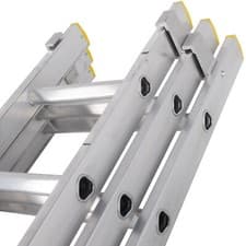 Image of 27 Rung Aluminium TRIPLE Section Extension Ladders & Stabiliser Feet 2.5m 5.5m