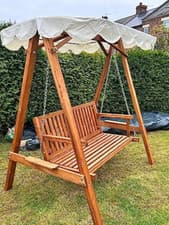 Image of Wooden Garden Swing Bench Outdoor Patio Furniture 2 Seater Hammock Seat Canopy