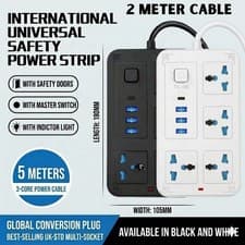 Image of 4 Gang Way UK Mains Plug Power Extension Lead Cable Electricity Cord  2  5 10 M