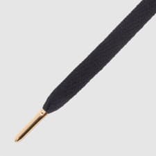 Image of Mr Lacy Flatties Black Gold Tip, Flat shoelaces with gold metal tip 130 cm