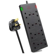 Image of Extrastar 8 Socket Surge Protected Extension Lead 2m Black 13A