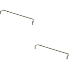 Image of 2x Cranked Door Pull Handle 19mm Dia 600mm Fixing Centres Satin Steel