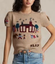 Image of Polo Ralph Lauren Women's 70s Style Intarsia-Knit Short-Sleeve Sweater