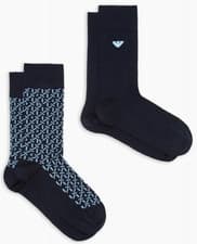 Image of Emporio Armani AF20087 0543 Jacquard Design Calza Essential 2 Pack Socks - Navy
