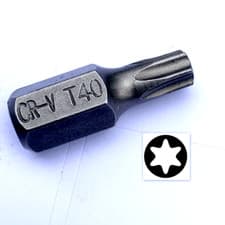 Image of T40 TORX BIT, Hardened 30mm long 10mm Hex Drive , Tx- Star bit, No Security Hole