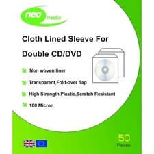 Image of Neo Media 100 Micron Cloth Lined CD/DVD Double Sleeves - 50 Pack