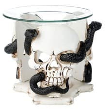 Image of Skull & Snake Oil/Wax Burner Glass Dish Serpent Skeleton Gothic Aromatherapy