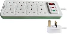 Image of 8 Way Gang Surge Protected 1M Extension Lead Switch BS1363 UK Plug Wall Mount