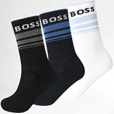 Image of Boss 3 Pack Rib Stripe Socks - Black/ Navy Blue / White