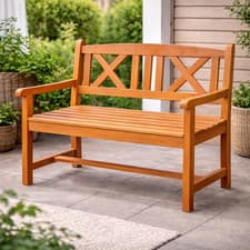 Image of Garden Bench Wooden 2 Seater Patio Outdoor Seat 121cm Armrest Backrest Natural