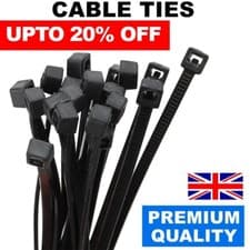 Image of 100 Pack 2.5 x 200mm Cable Ties Tie Wraps Black Nylon Zip Strong Heavy Duty