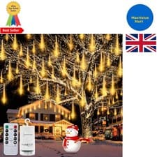 Image of Meteor Shower Lights Battery Powered, 144 LED Christmas Falling Rain Lights Remo